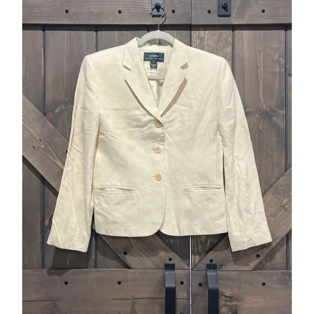 Vintage 90s Ralph Lauren Silk Linen Blazer Jacket 3-Button Coat Yellow Size 8